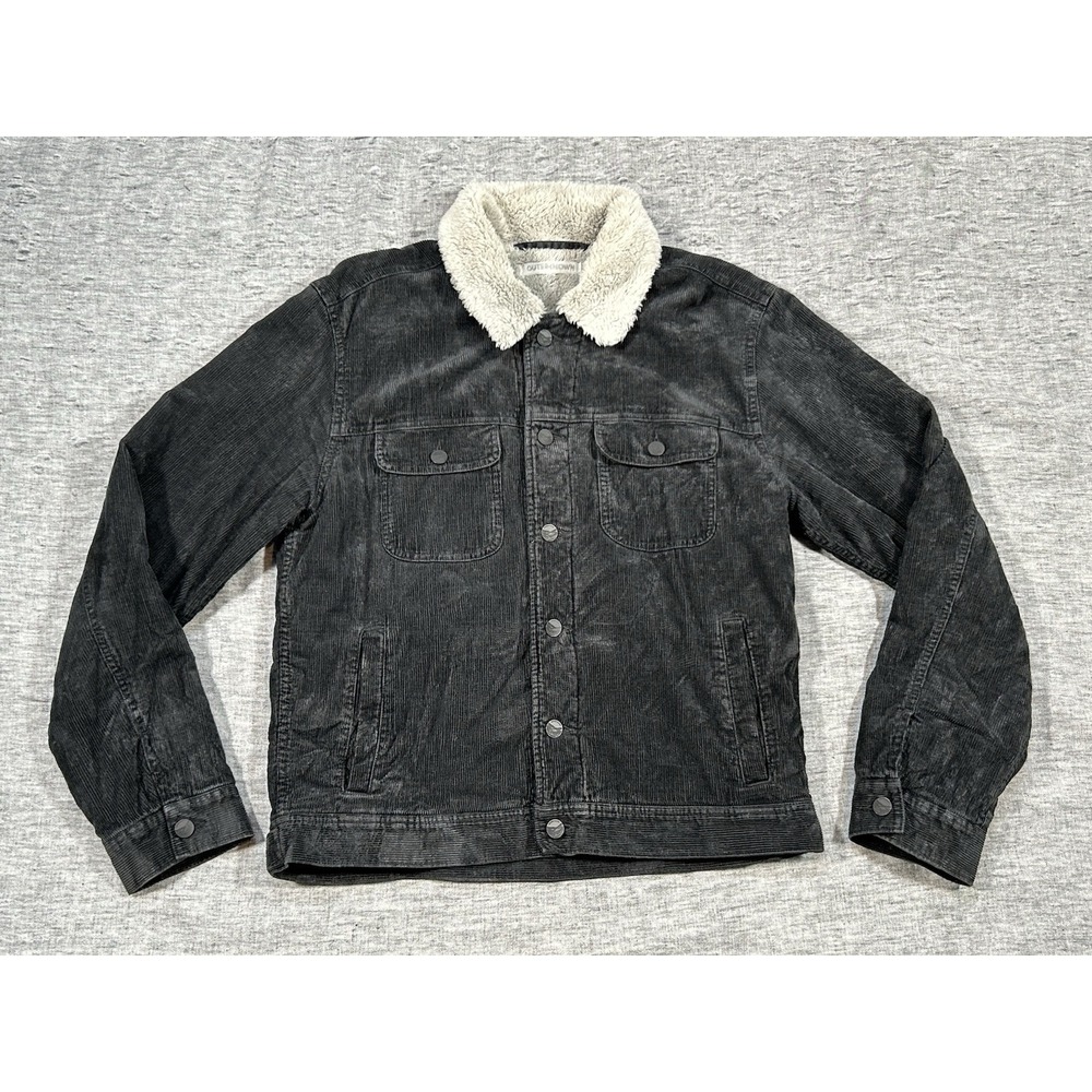 Outerknown Paz Corduroy Trucker Jacket Mens Medium Black Sherpa Cotton Hemp